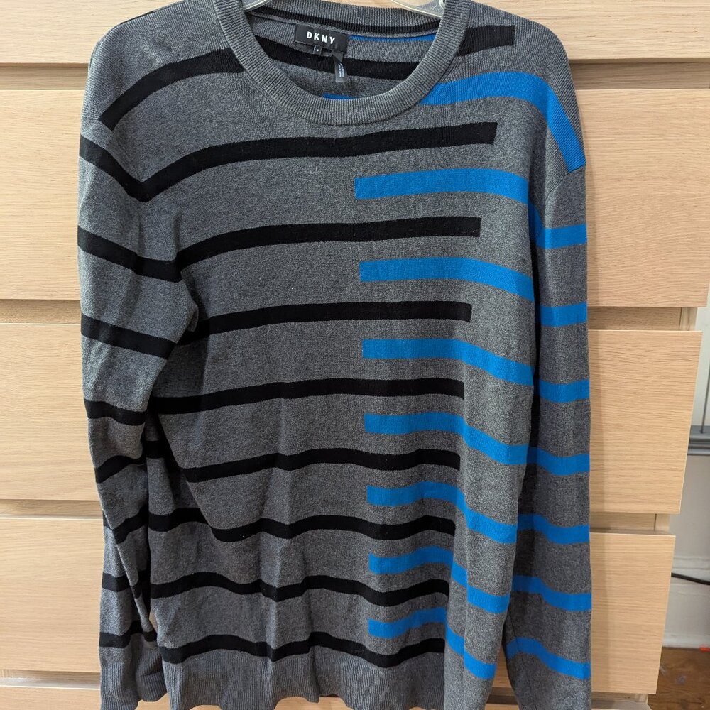 Black and Blue Stripes Grey Knit